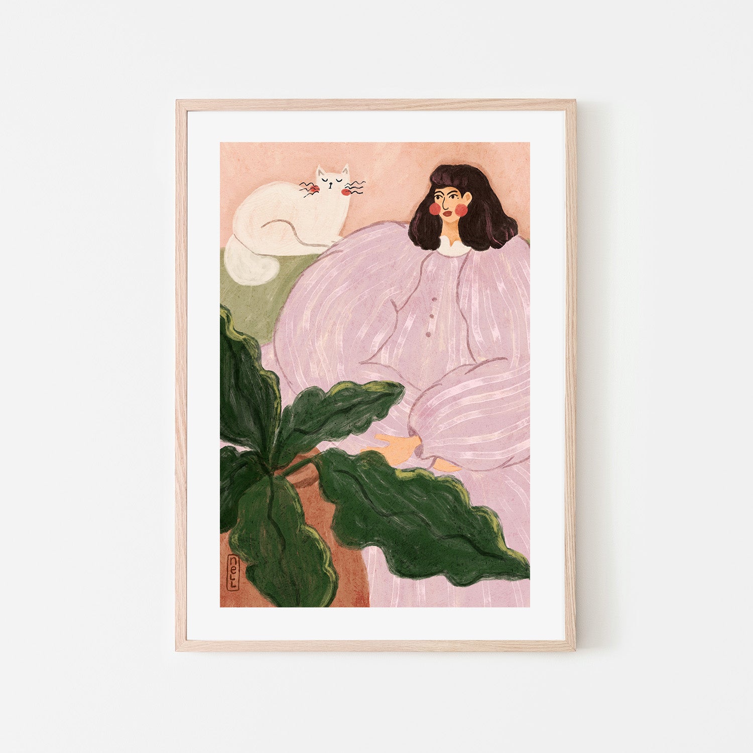 wall-art-print-canvas-poster-framed-Woman and a White Cat-6