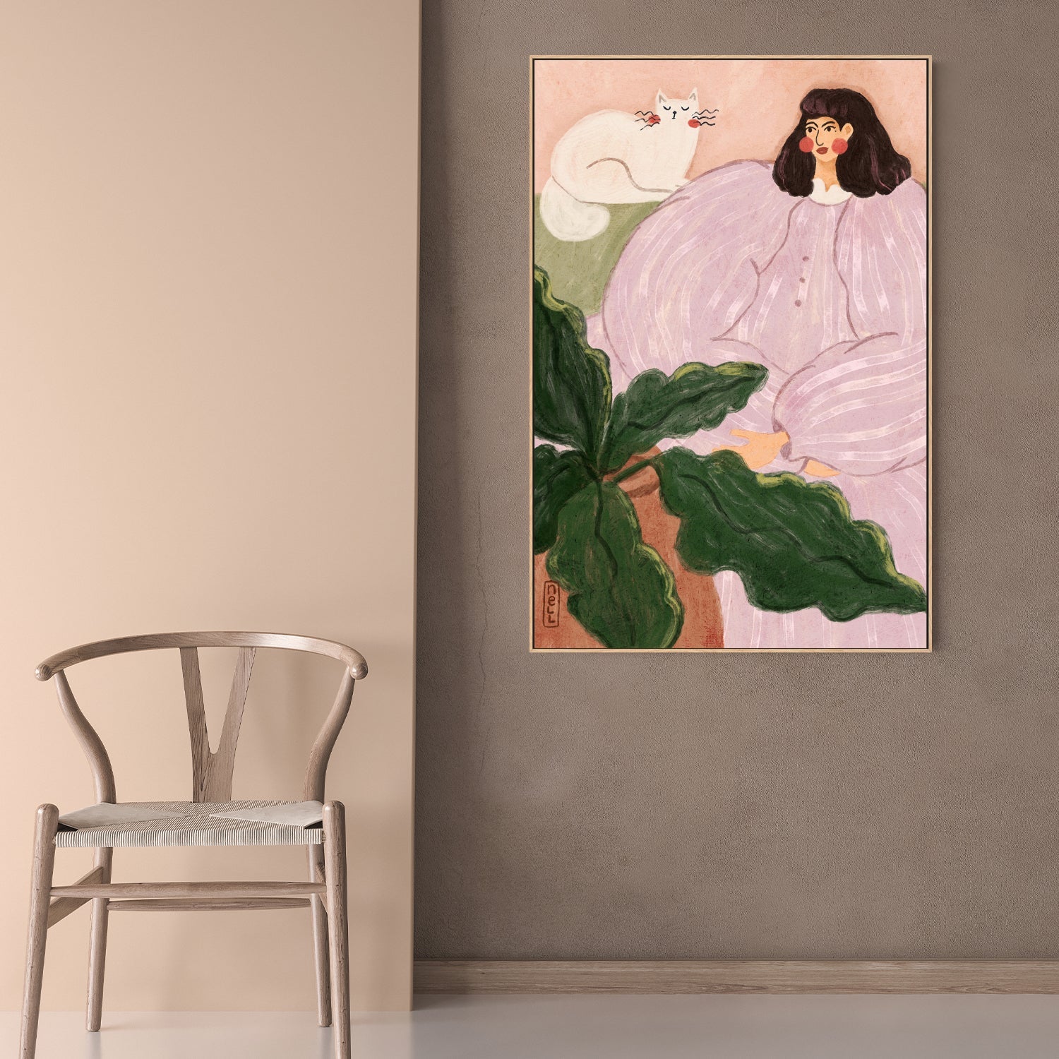 wall-art-print-canvas-poster-framed-Woman and a White Cat-7