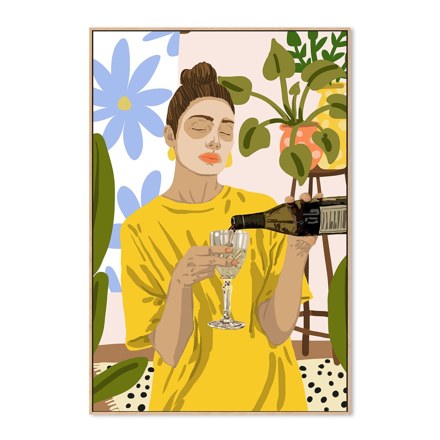wall-art-print-canvas-poster-framed-Woman In A Yellow Shirt Pouring Wine-4
