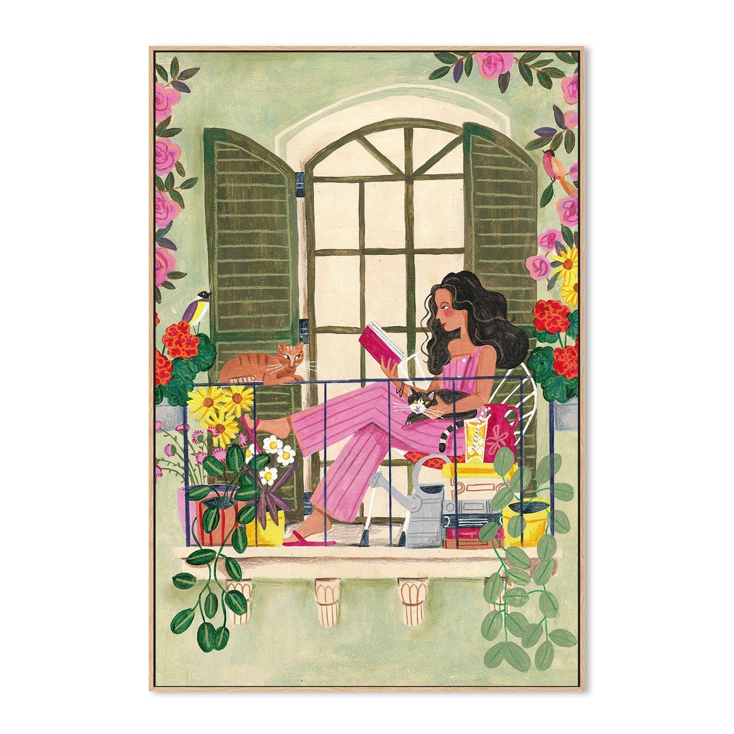 wall-art-print-canvas-poster-framed-Woman reads on balcony-4