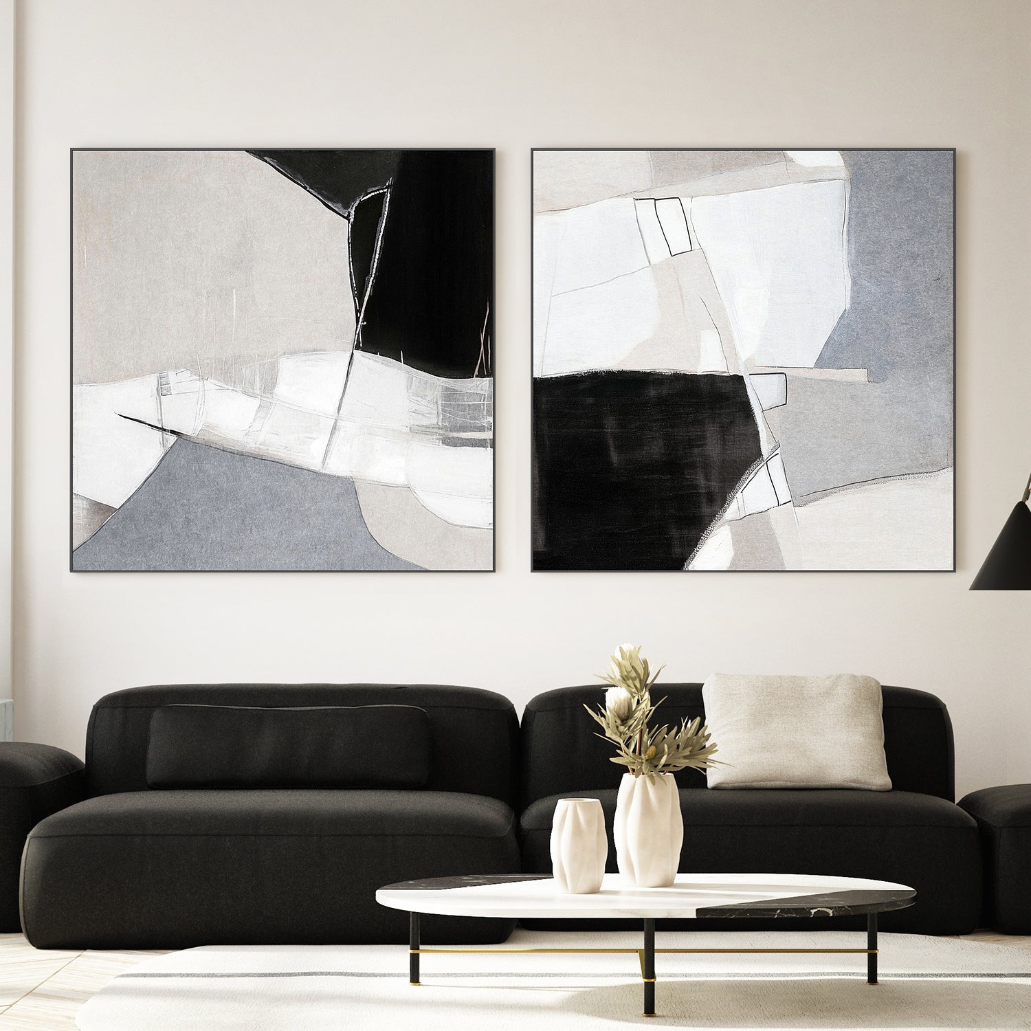 wall-art-print-canvas-poster-framed-Wonder Monochrome, Style A & B, Set Of 2 , By Alma-2