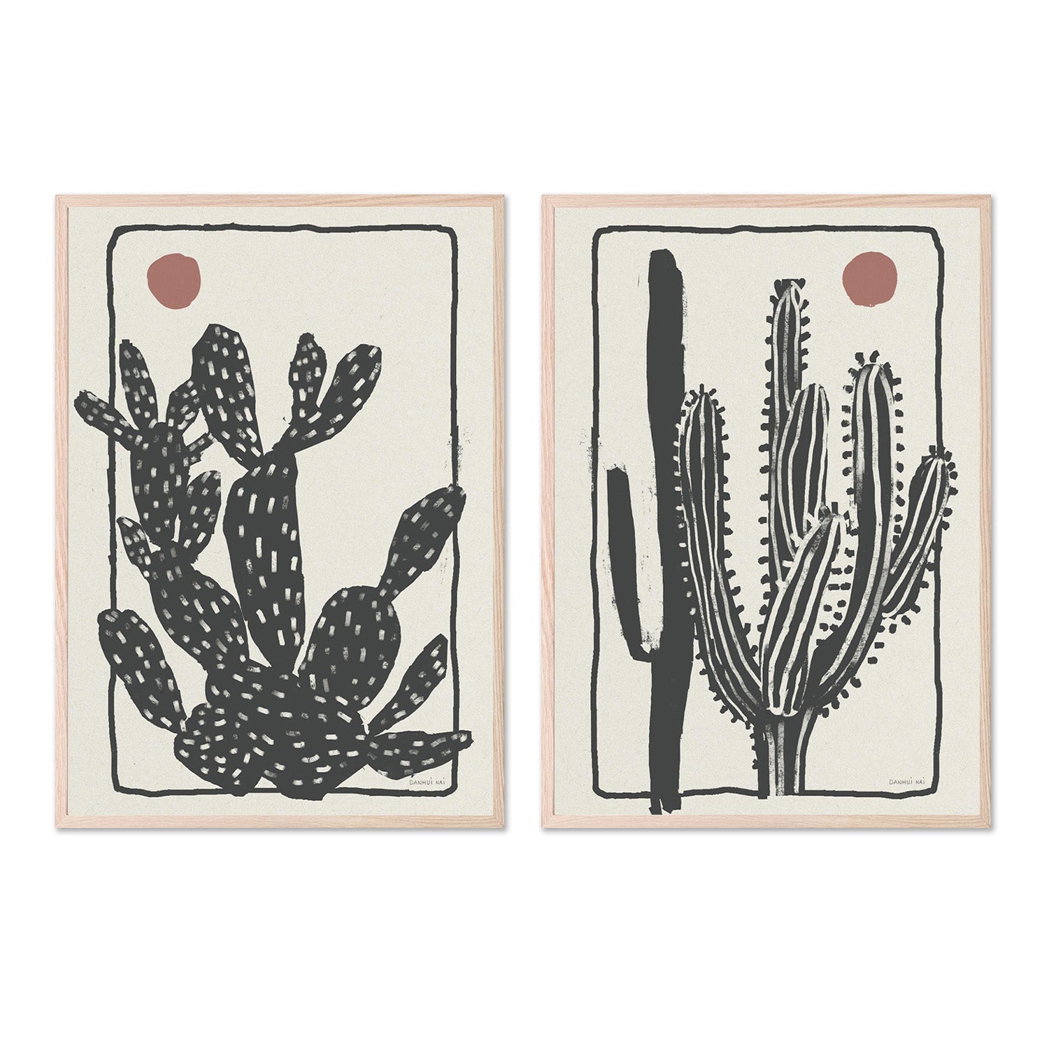 wall-art-print-canvas-poster-framed-Woodcut Cactus, Style A & B, Set Of 2-6