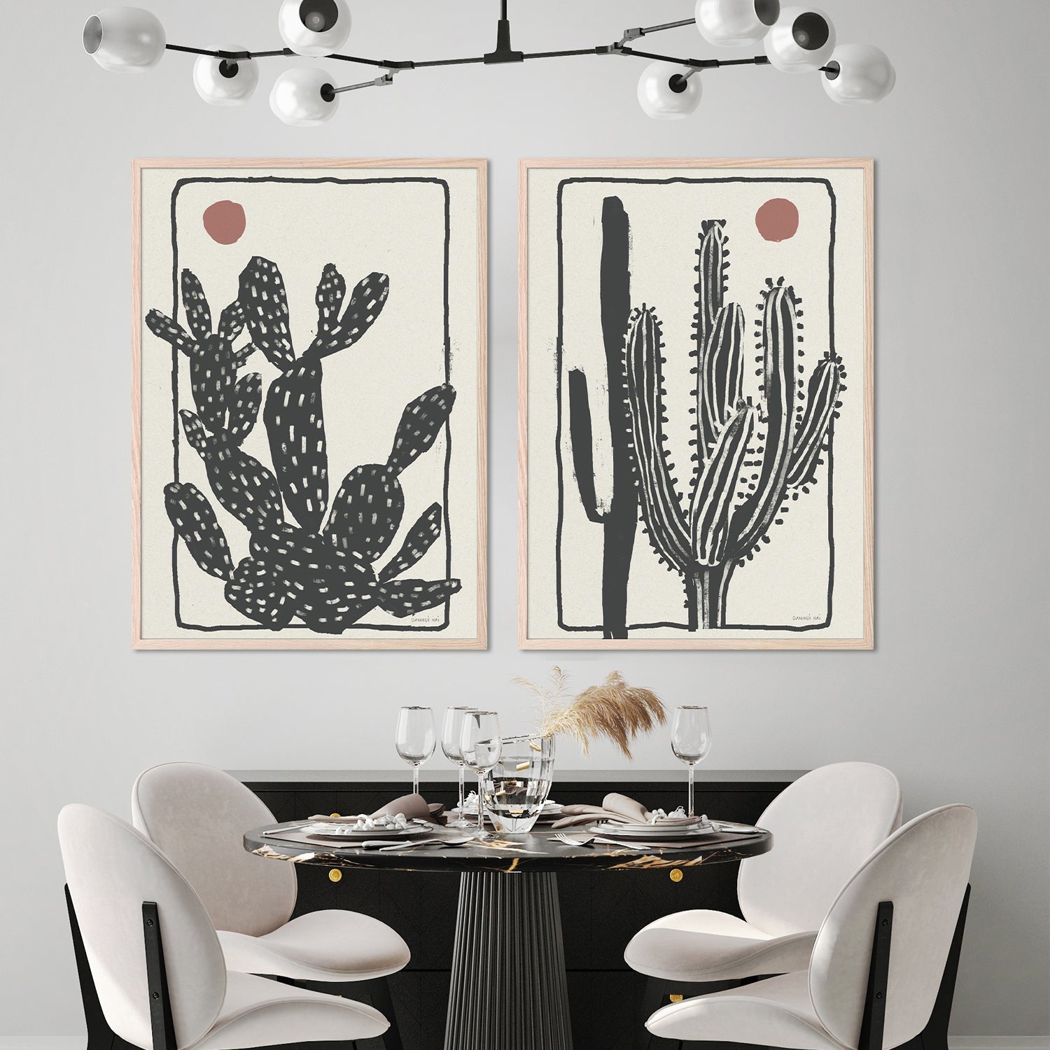 wall-art-print-canvas-poster-framed-Woodcut Cactus, Style A & B, Set Of 2-8