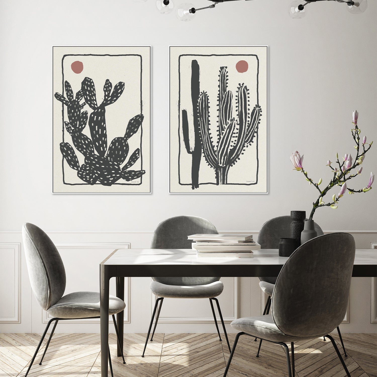 wall-art-print-canvas-poster-framed-Woodcut Cactus, Style A & B, Set Of 2-9