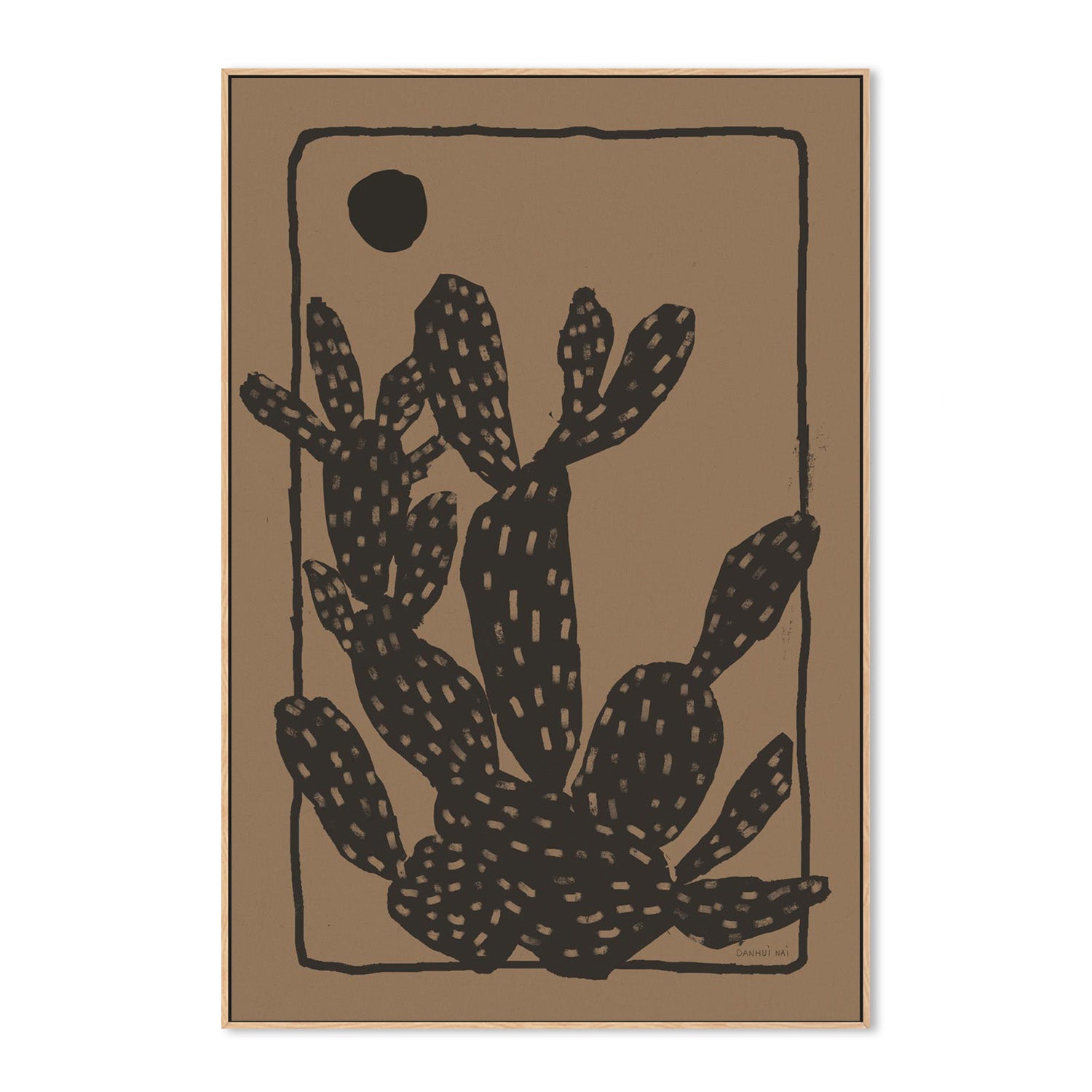 wall-art-print-canvas-poster-framed-Woodcut Cactus, Style A, Natural-4