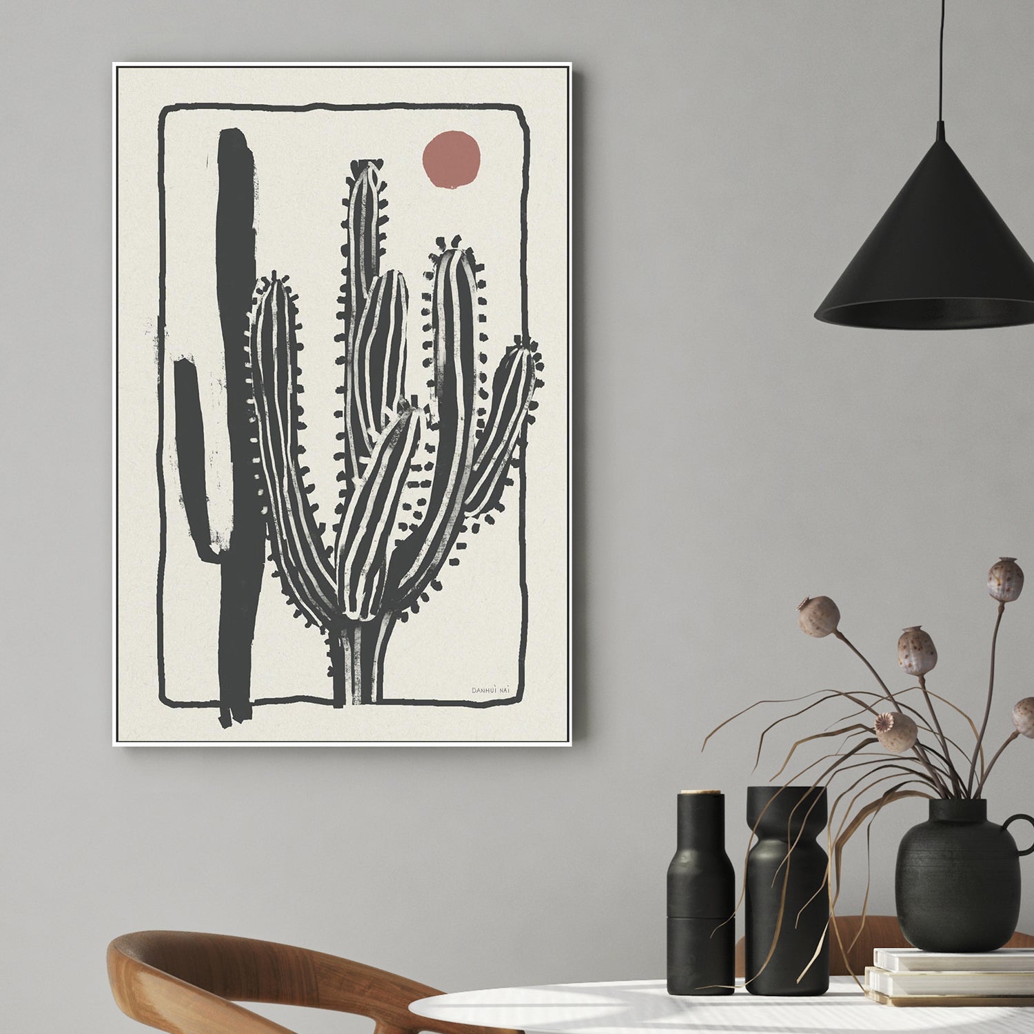wall-art-print-canvas-poster-framed-Woodcut Cactus , Style B-2
