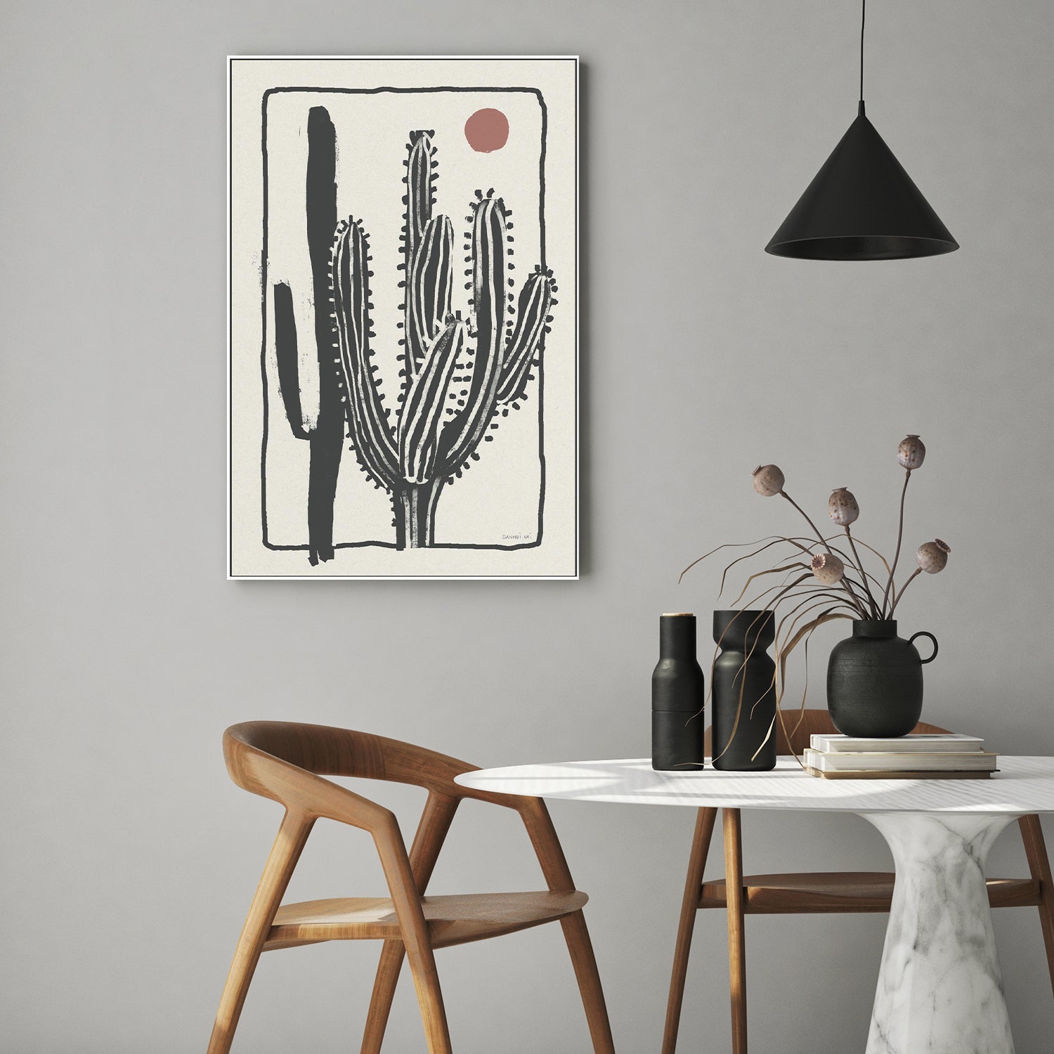 wall-art-print-canvas-poster-framed-Woodcut Cactus , Style B-9