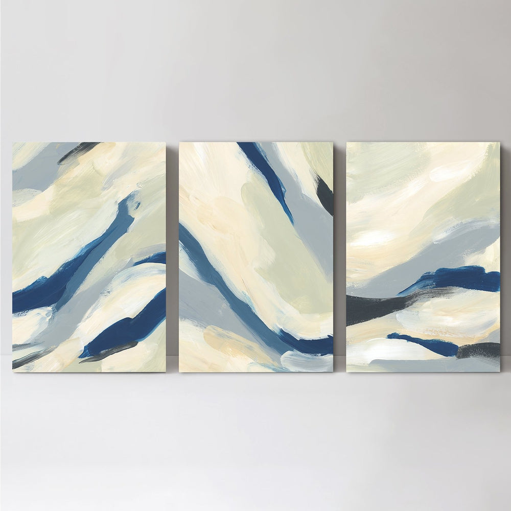 wall-art-print-canvas-poster-framed-Yellow And Navy Abstract, Set Of 3-by-Emily Wood-Gioia Wall Art