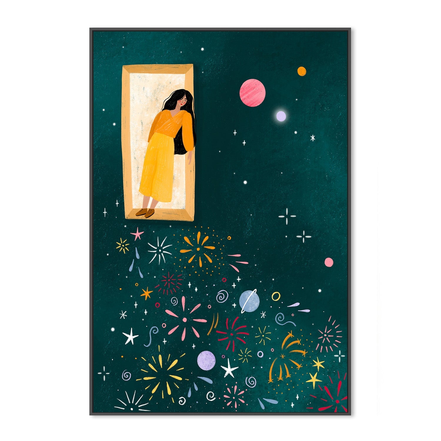 wall-art-print-canvas-poster-framed-Yellow Dress Leans From A Window-3