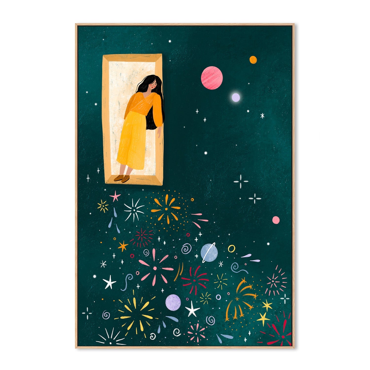 wall-art-print-canvas-poster-framed-Yellow Dress Leans From A Window-4