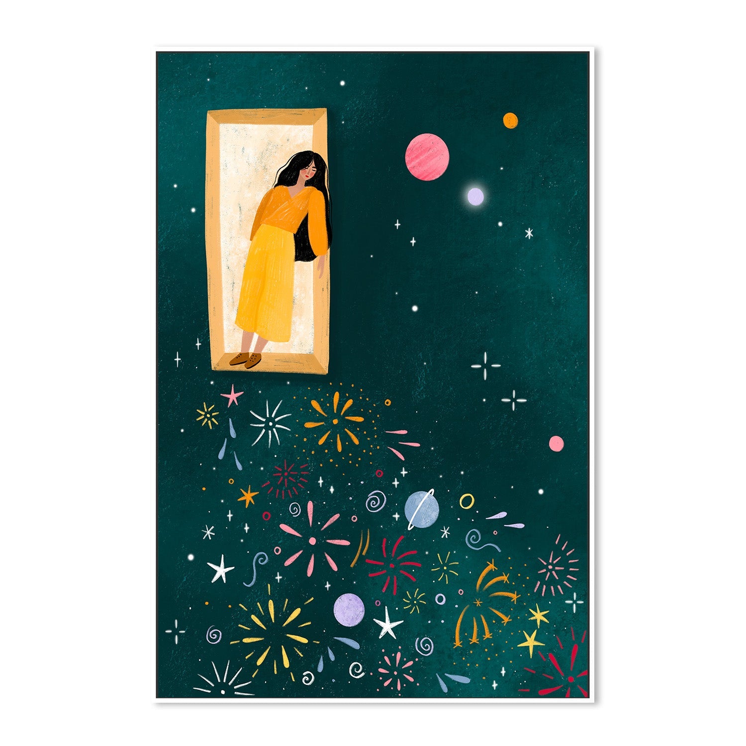 wall-art-print-canvas-poster-framed-Yellow Dress Leans From A Window-5