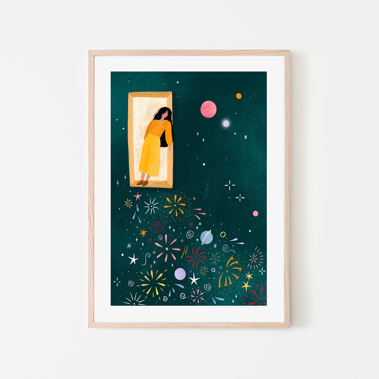 wall-art-print-canvas-poster-framed-Yellow Dress Leans From A Window-6