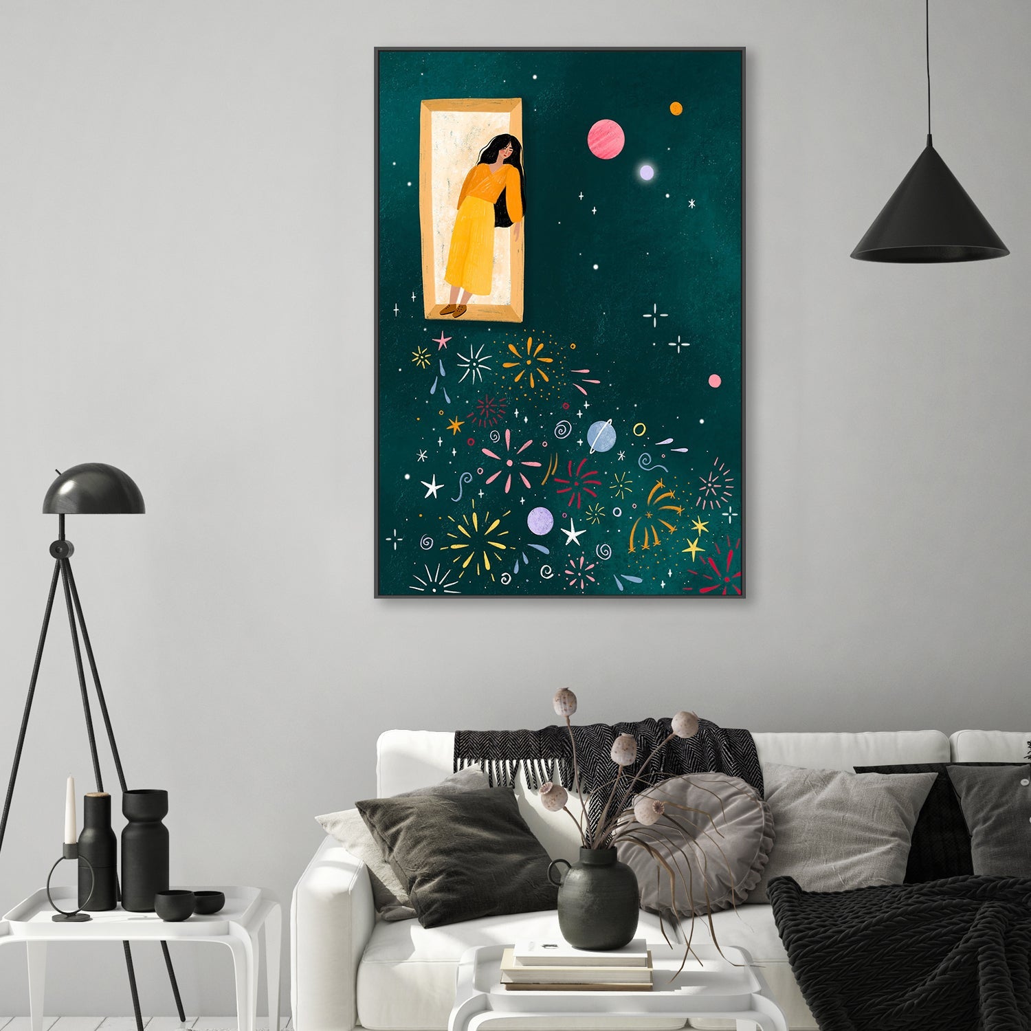 wall-art-print-canvas-poster-framed-Yellow Dress Leans From A Window-7