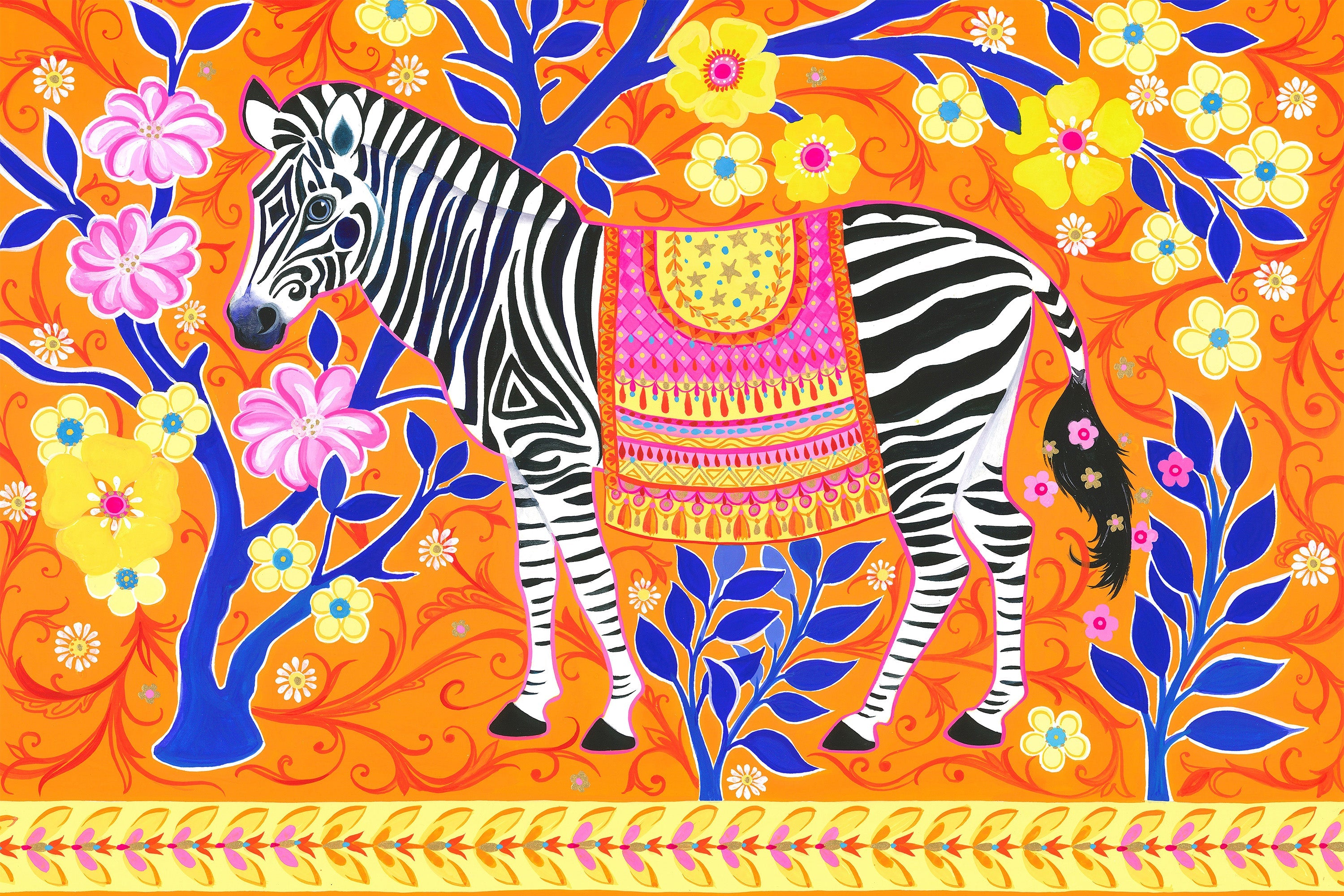 wall-art-print-canvas-poster-framed-Zebra's Vibrant Dream-1