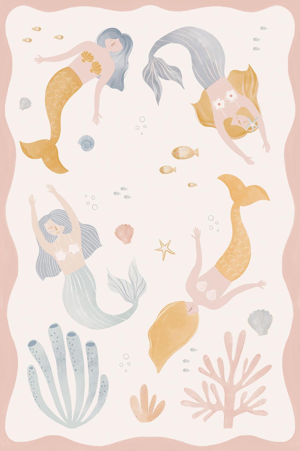 Whimsical Mermaids Ocean-by-Menina Lisboa-wall-art-print-canvas-poster-framed-Gioia