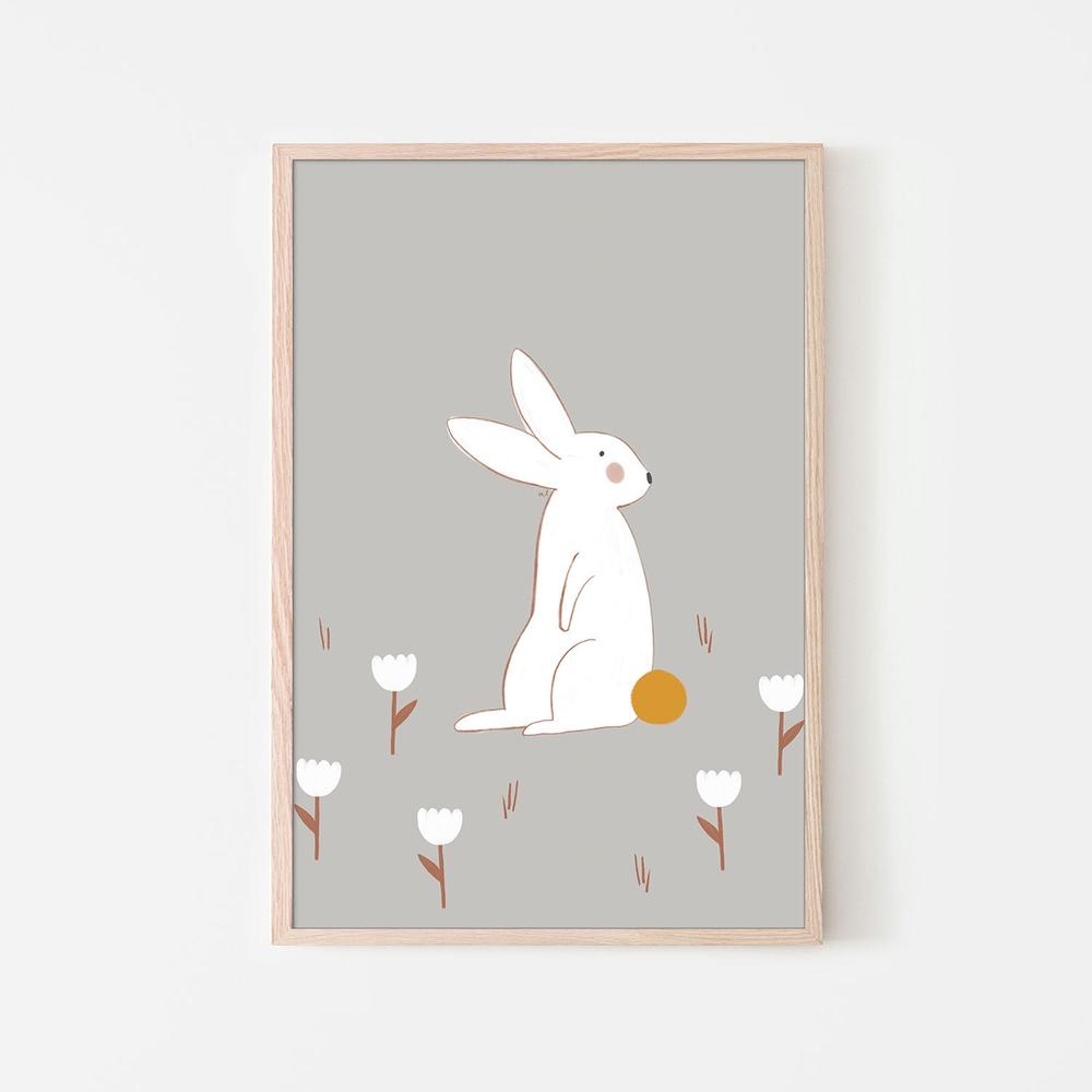 White Bunny Among Flowers-by-Menina Lisboa-wall-art-print-canvas-poster-framed-Gioia