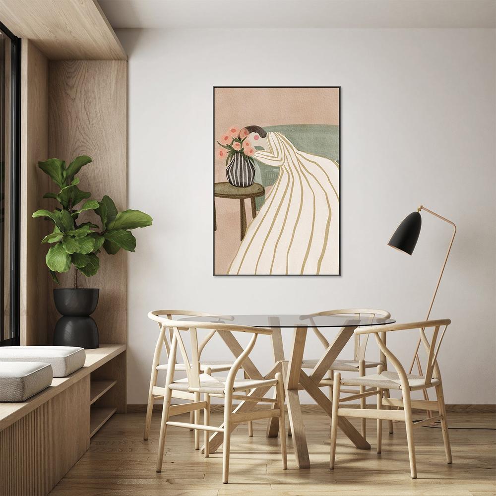 Woman Admiring Flowers-by-Nikita Jariwala-wall-art-print-canvas-poster-framed-Gioia
