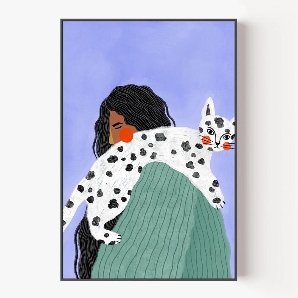 Woman and Spotted Cat-by-Bea Muller-wall-art-print-canvas-poster-framed-Gioia