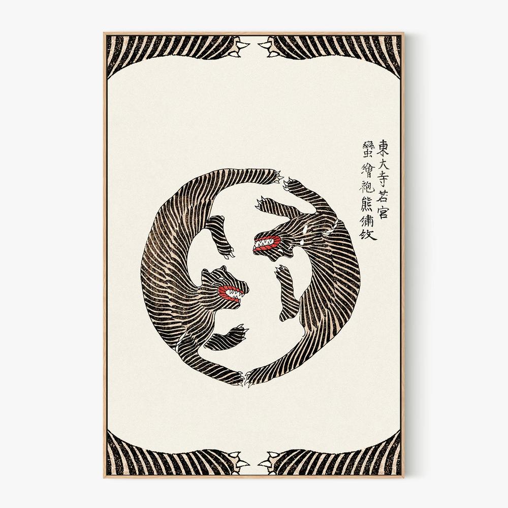 Woodblock Tigers From Yatsuo No Tsubaki (Creative ed.))-by-Taguchi Tomoki-wall-art-print-canvas-poster-framed-Gioia