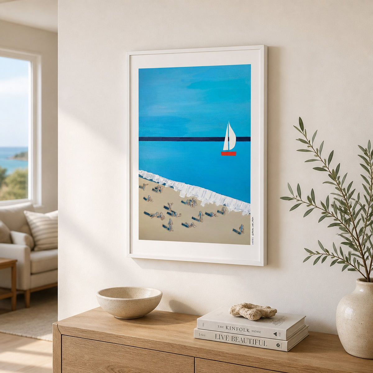 Blue Beach Sailboat