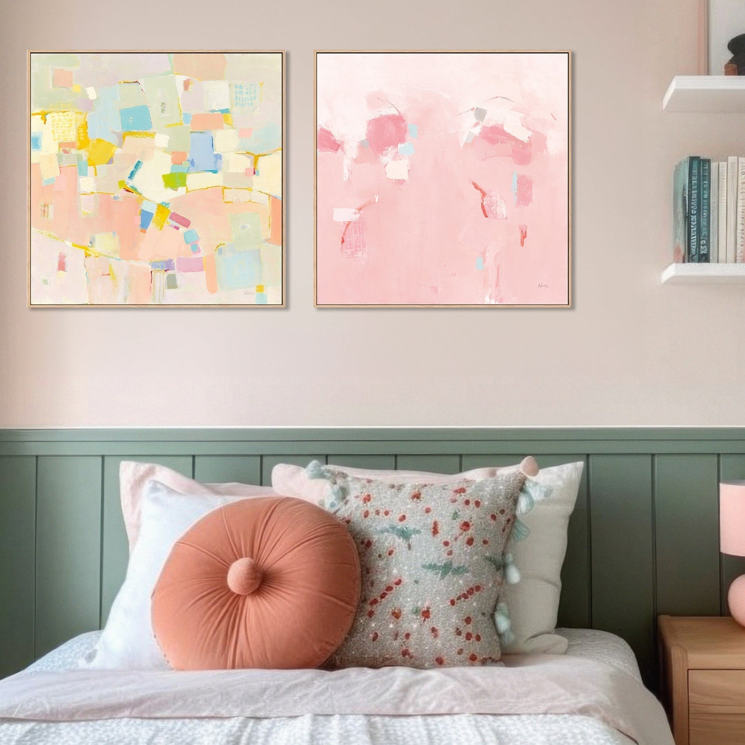 Pink Block Party, Set Of 2 , By Phyllis Adams