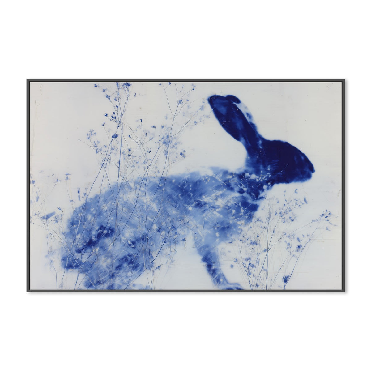 Blue Rabbit Silhouette with Wildflowers