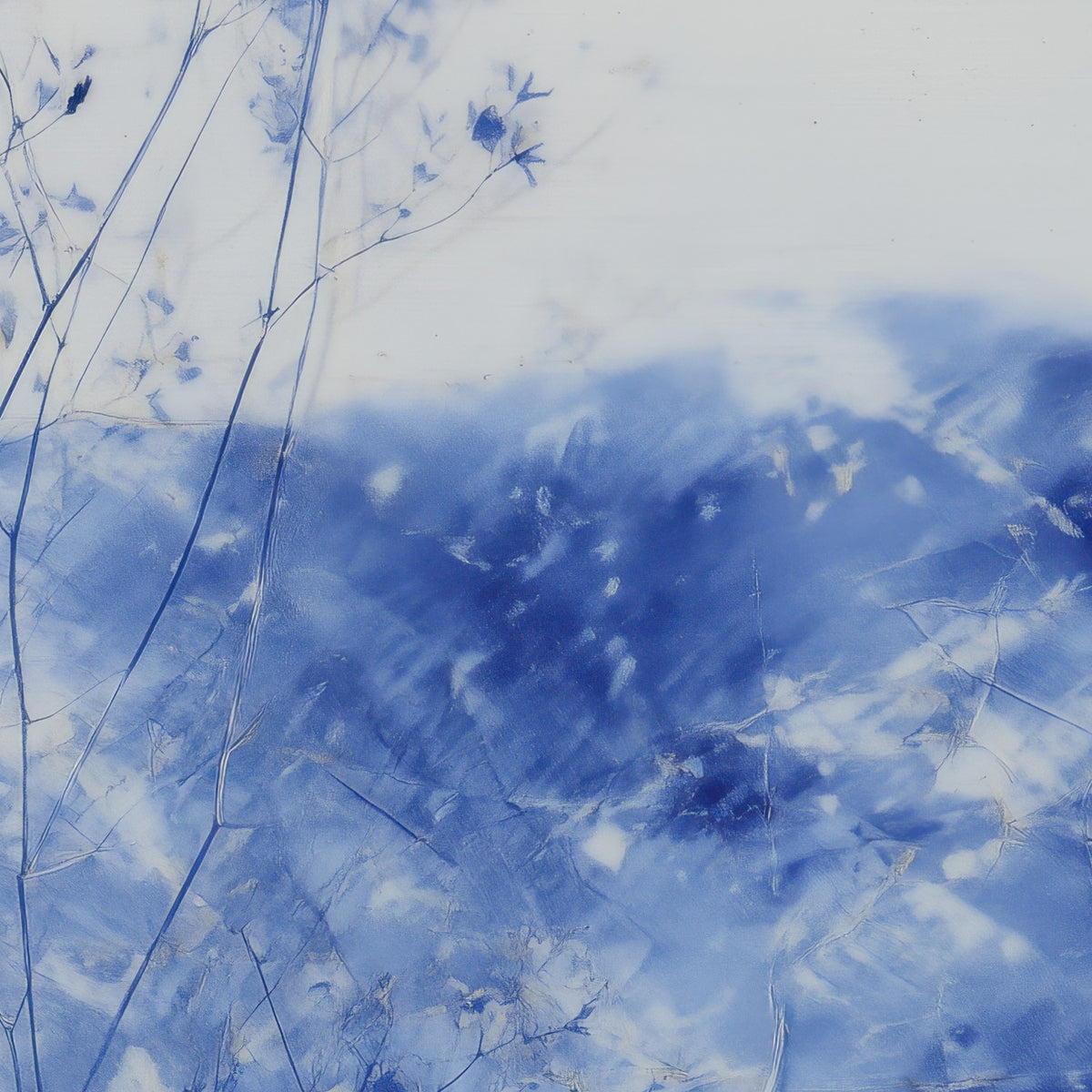 Blue Rabbit Silhouette with Wildflowers