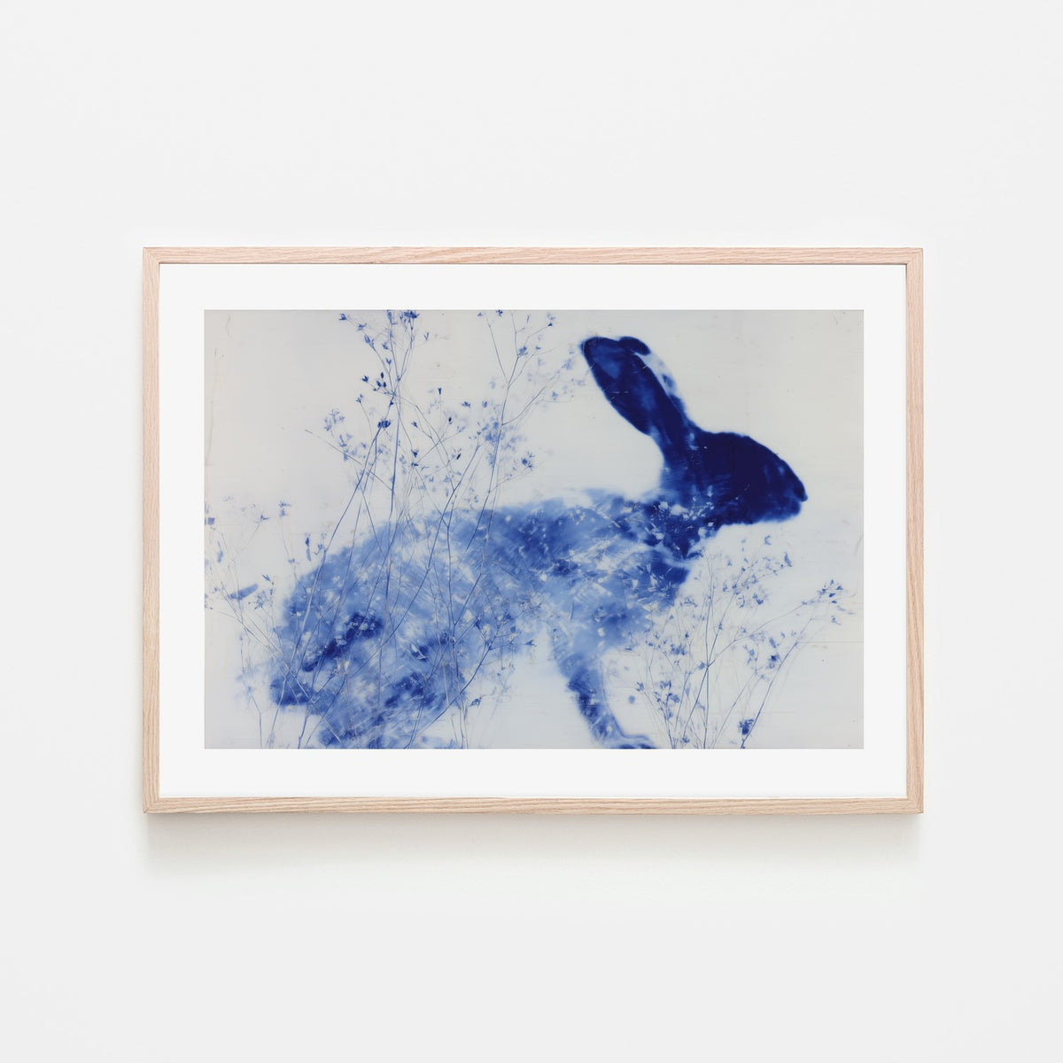 Blue Rabbit Silhouette with Wildflowers