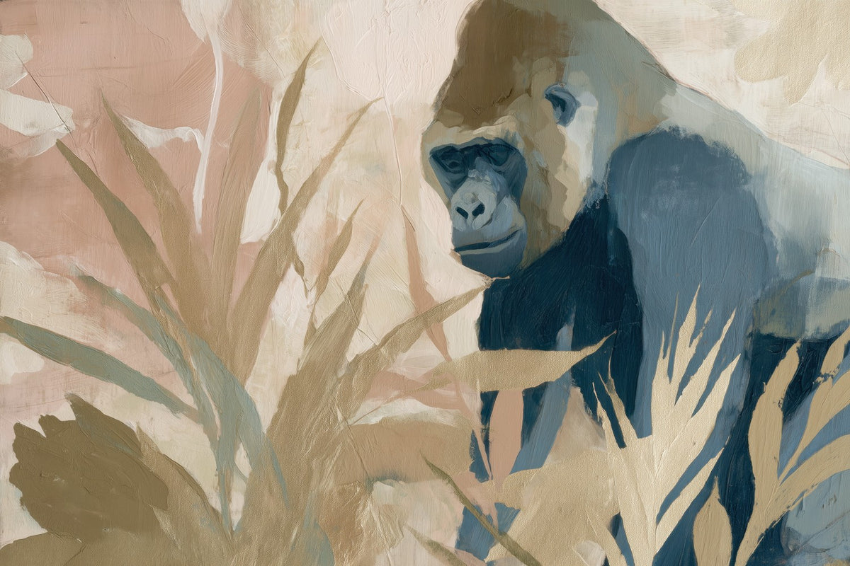 Gorilla Portrait Among Tropical Plants