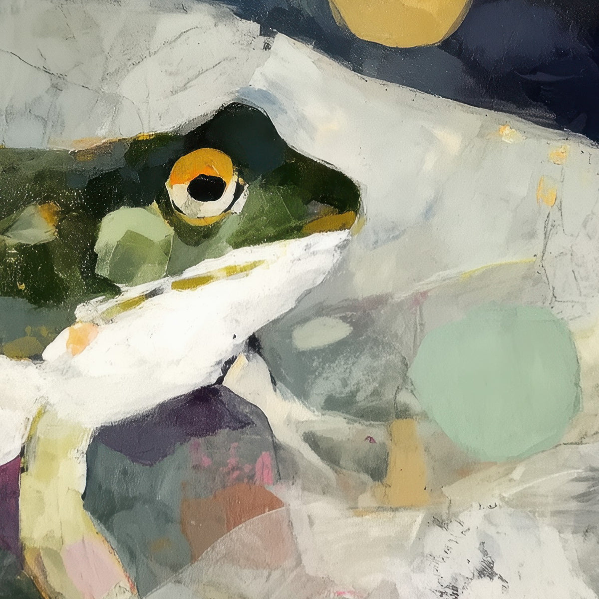 Frog on Lily Pad Under Night Moon