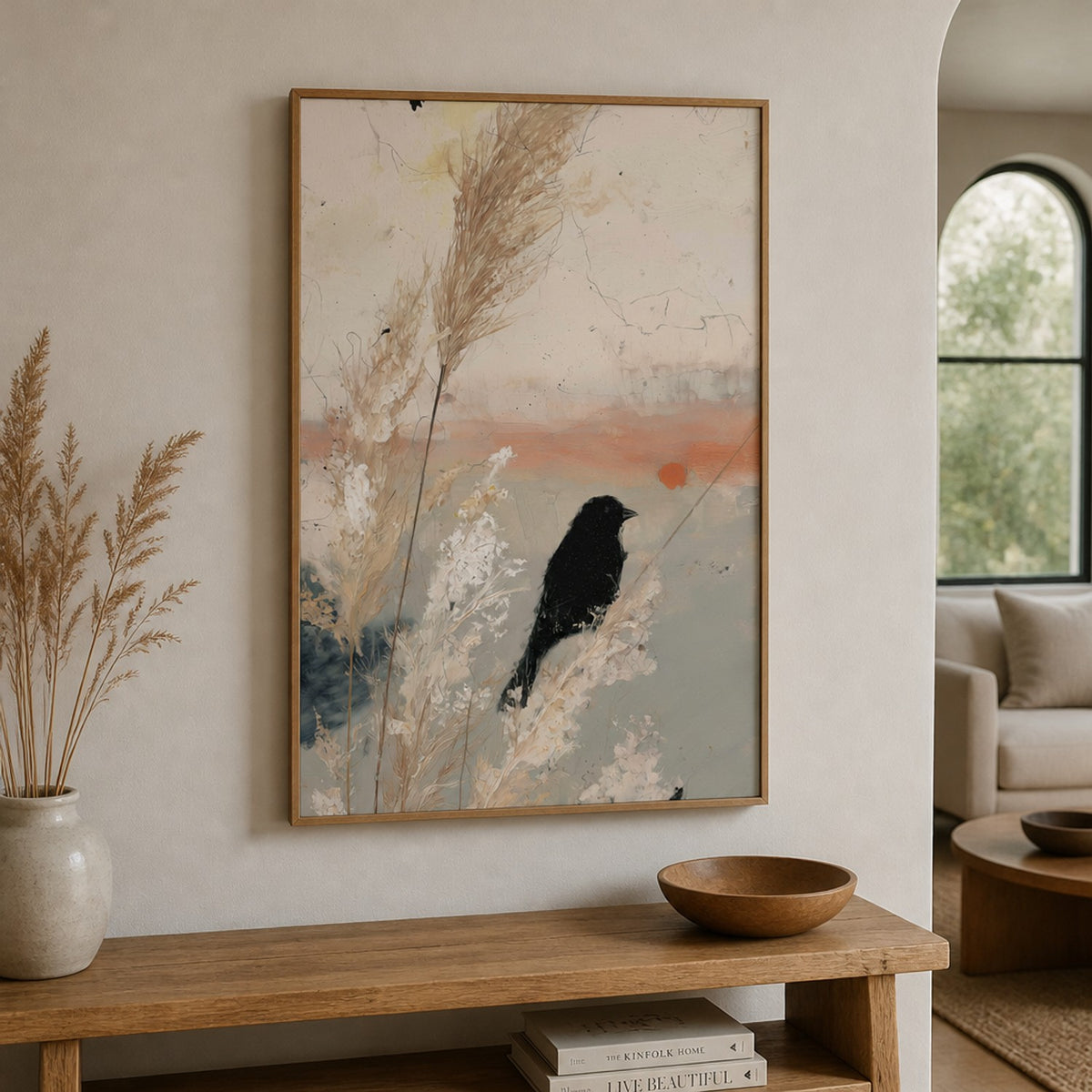 Bird Silhouette in Golden Grasses