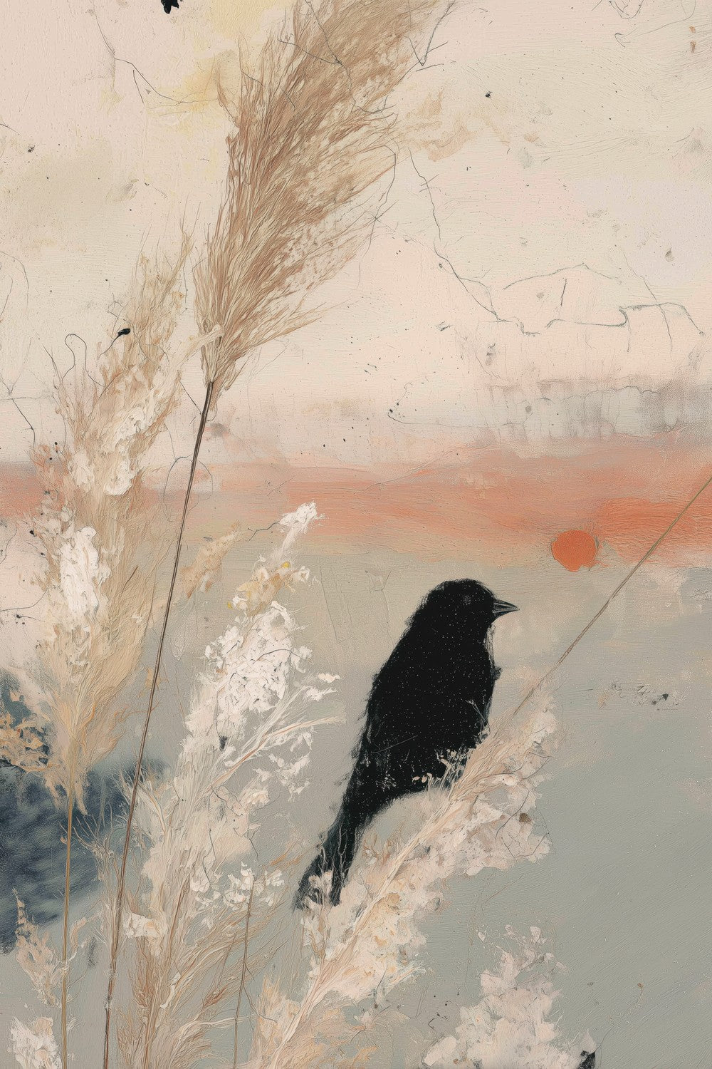 Bird Silhouette in Golden Grasses