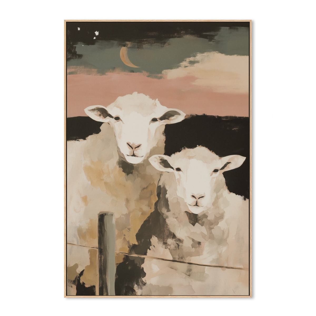 Two Sheep Under Crescent Moon