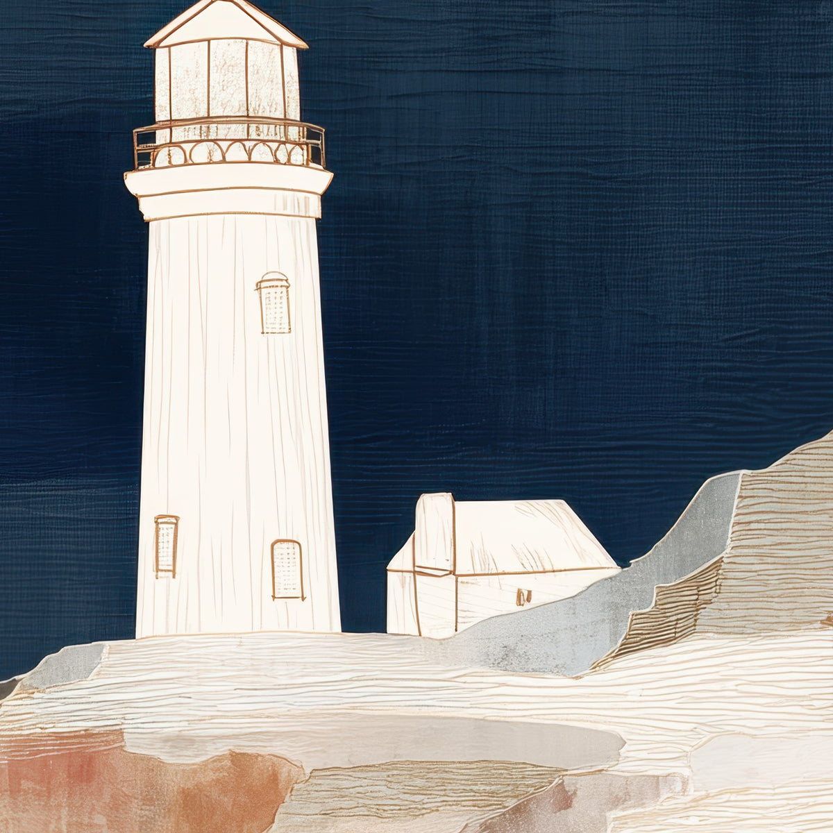 Coastal Lighthouse at Night