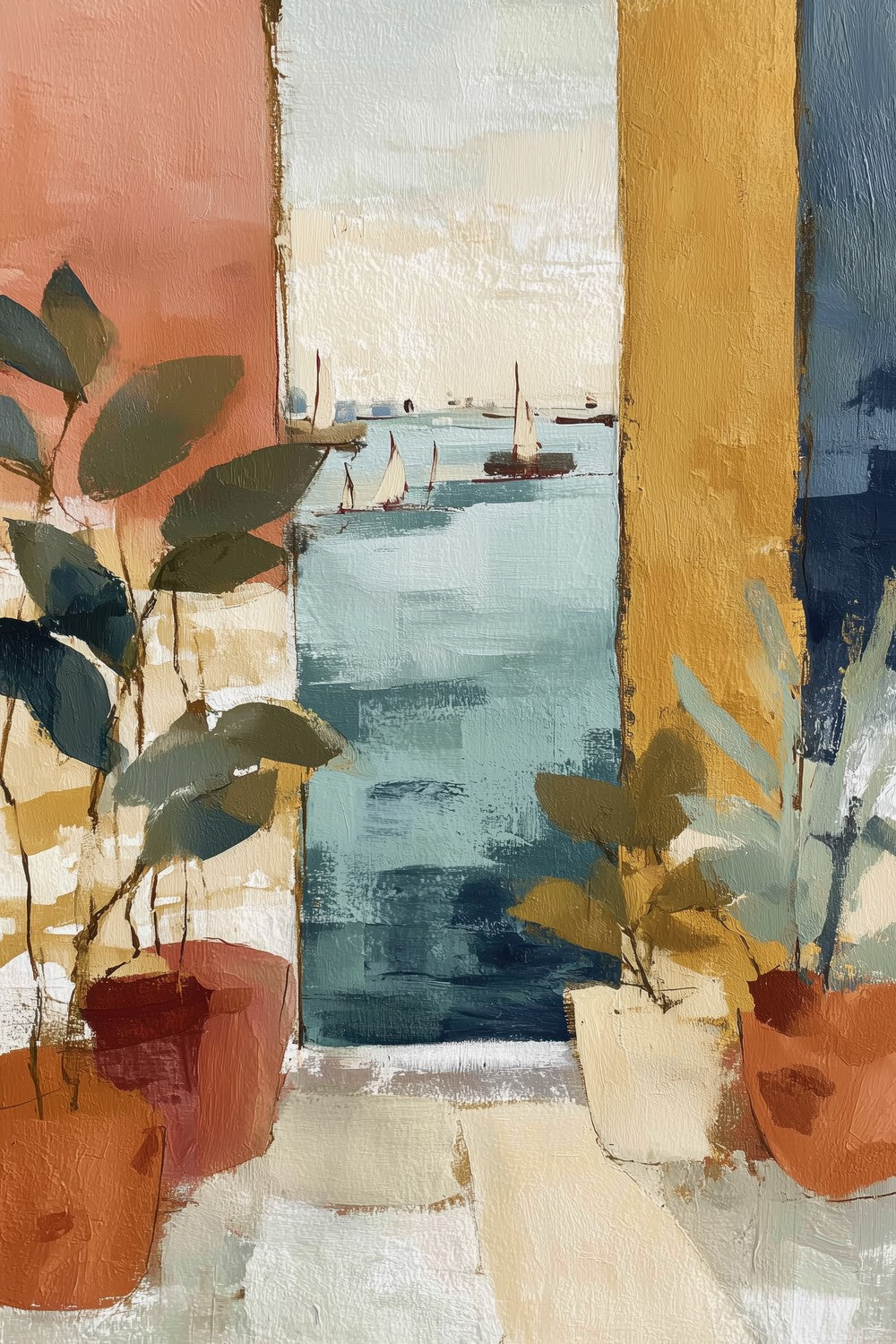 Mediterranean Window with Sailboats