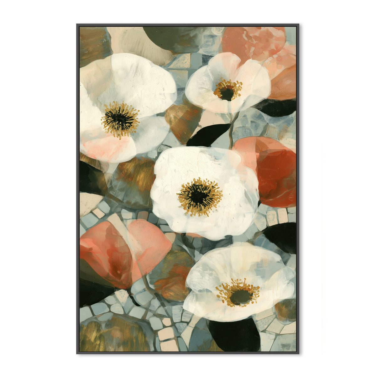 White Blooms on Mosaic Tile