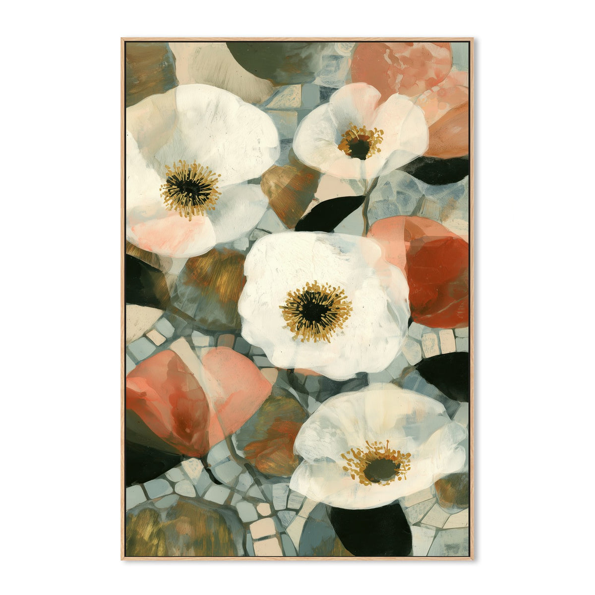 White Blooms on Mosaic Tile
