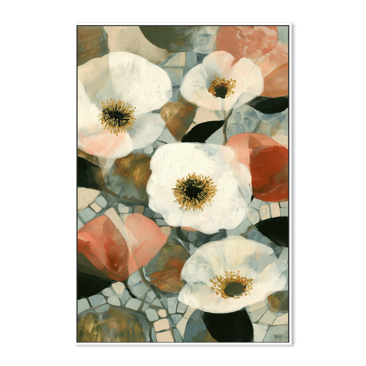 White Blooms on Mosaic Tile