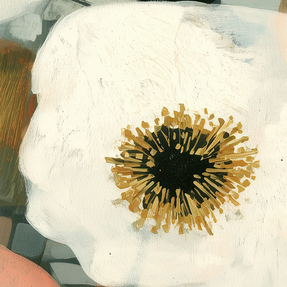 White Blooms on Mosaic Tile