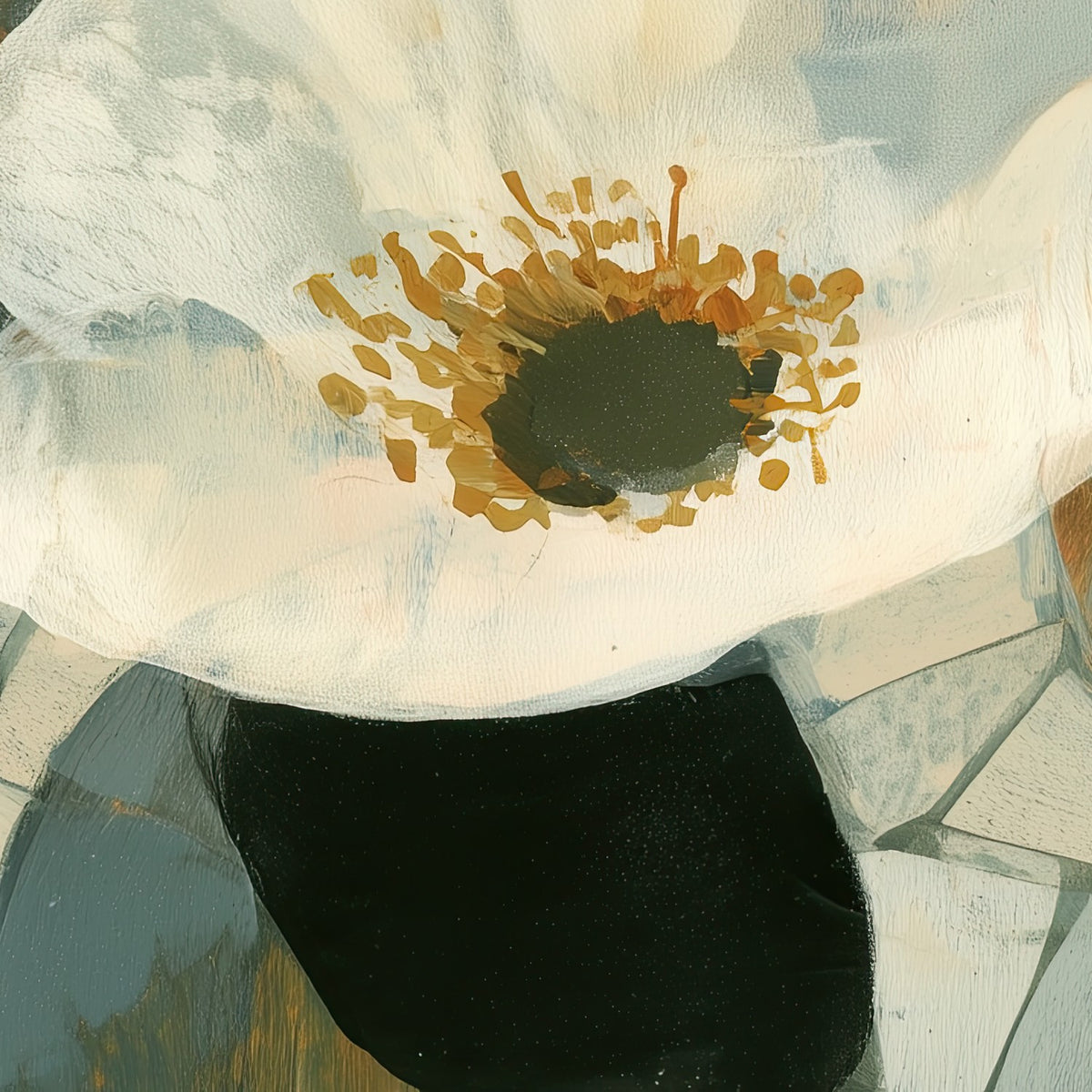 White Blooms on Mosaic Tile