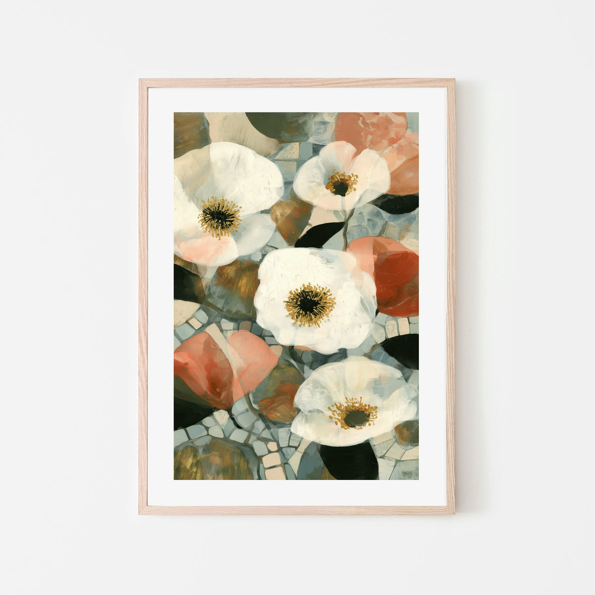 White Blooms on Mosaic Tile