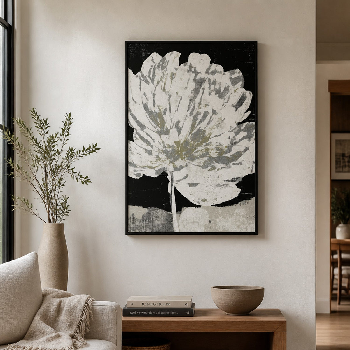 White Peony on Deep Black