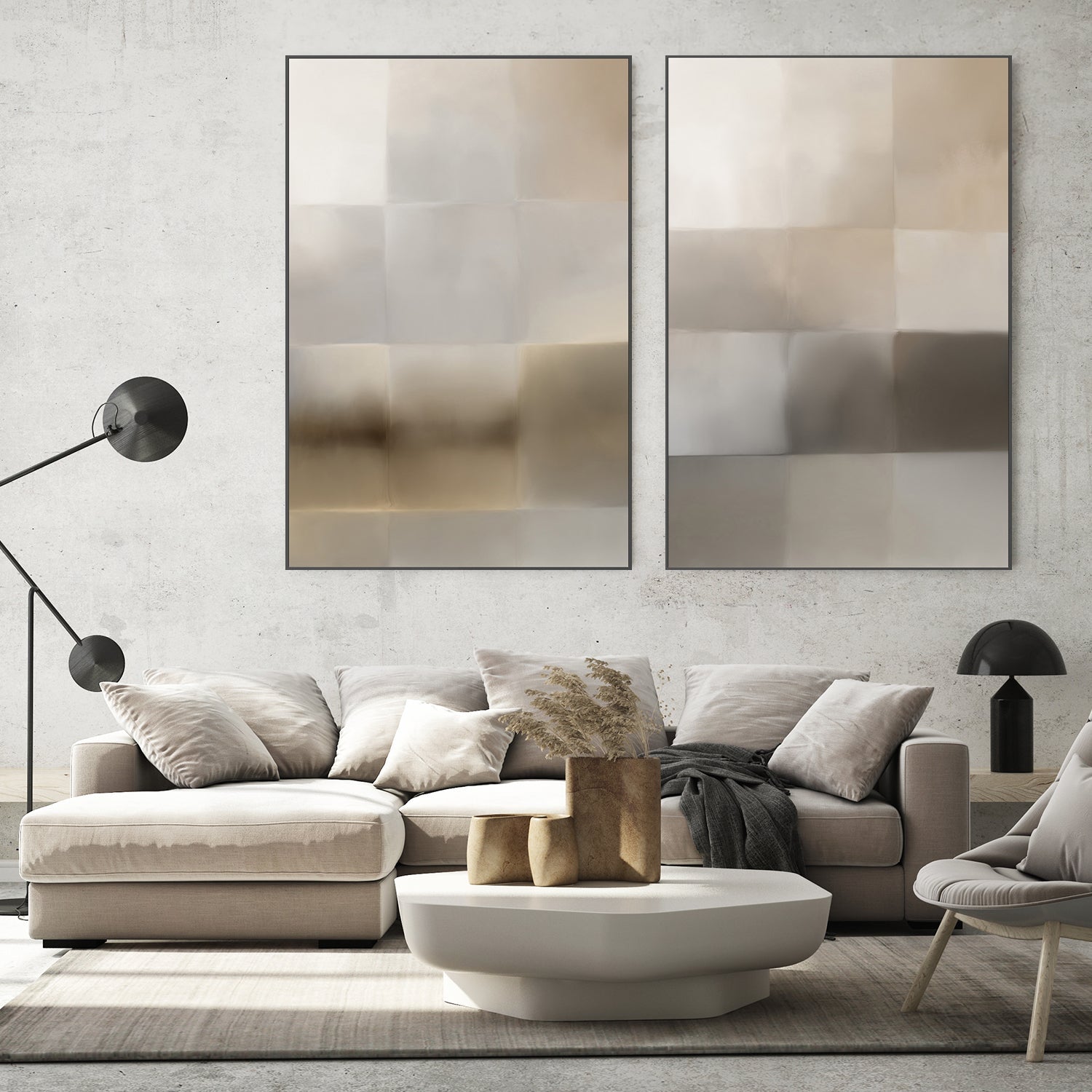 Next Time, Neutral Abstract, Style A & B, Set Of 2