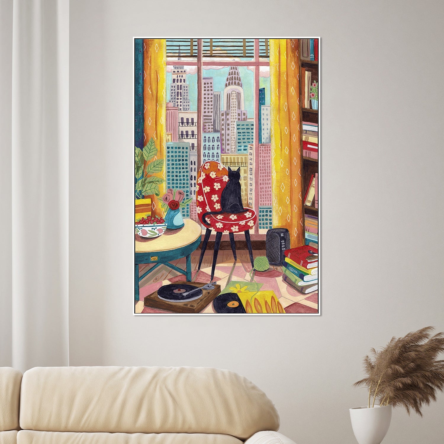 Cat in front of window in New York bright colours