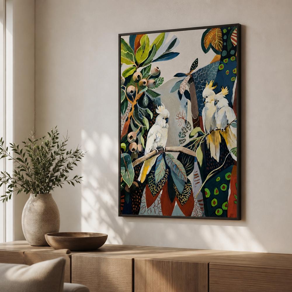 A Trio of Cockatoos-by-Susan Trudinger-wall-art-print-canvas-poster-framed-Gioia