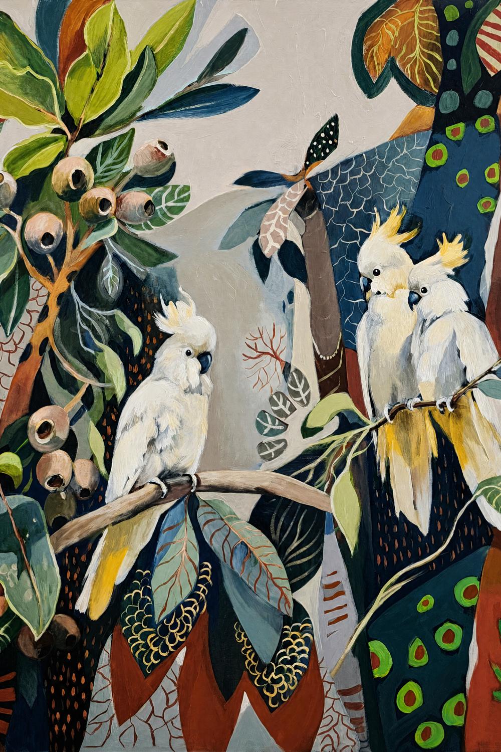 A Trio of Cockatoos-by-Susan Trudinger-wall-art-print-canvas-poster-framed-Gioia