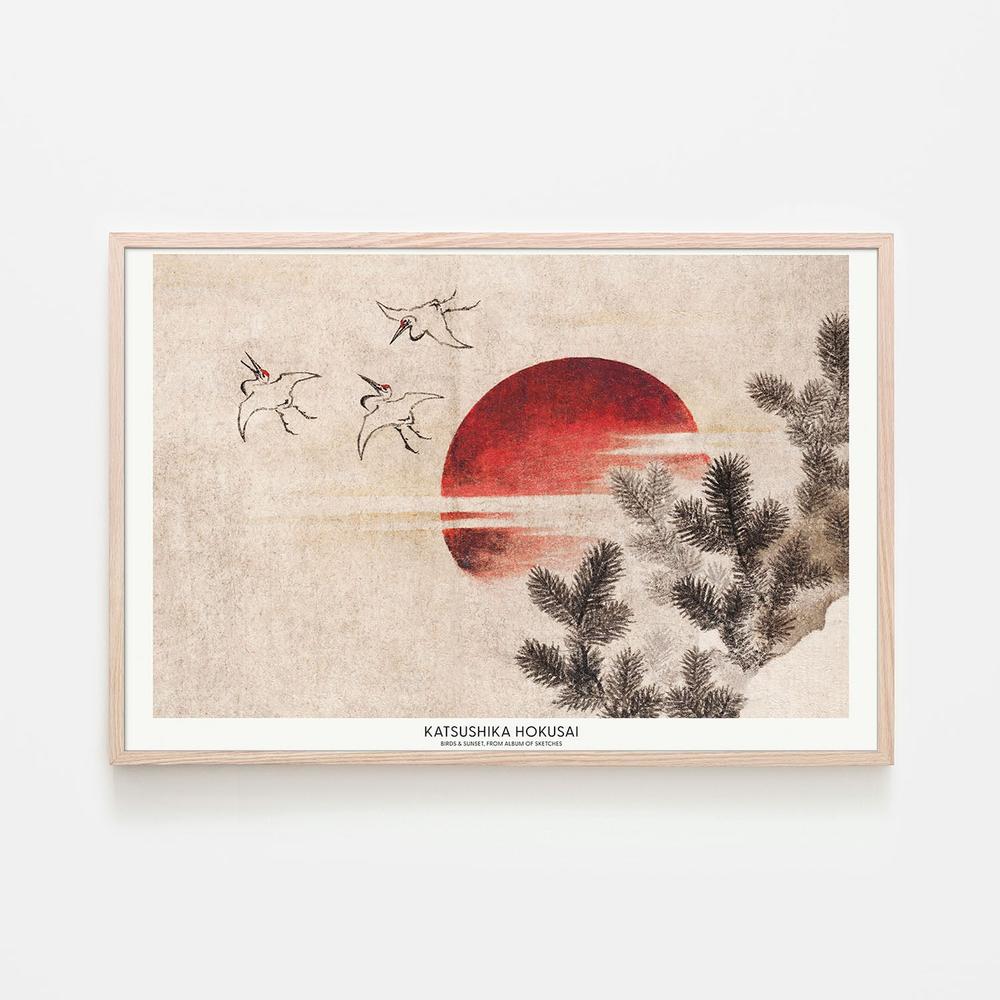 Birds and Sunset-by-Katsushika Hokusai-wall-art-print-canvas-poster-framed-Gioia