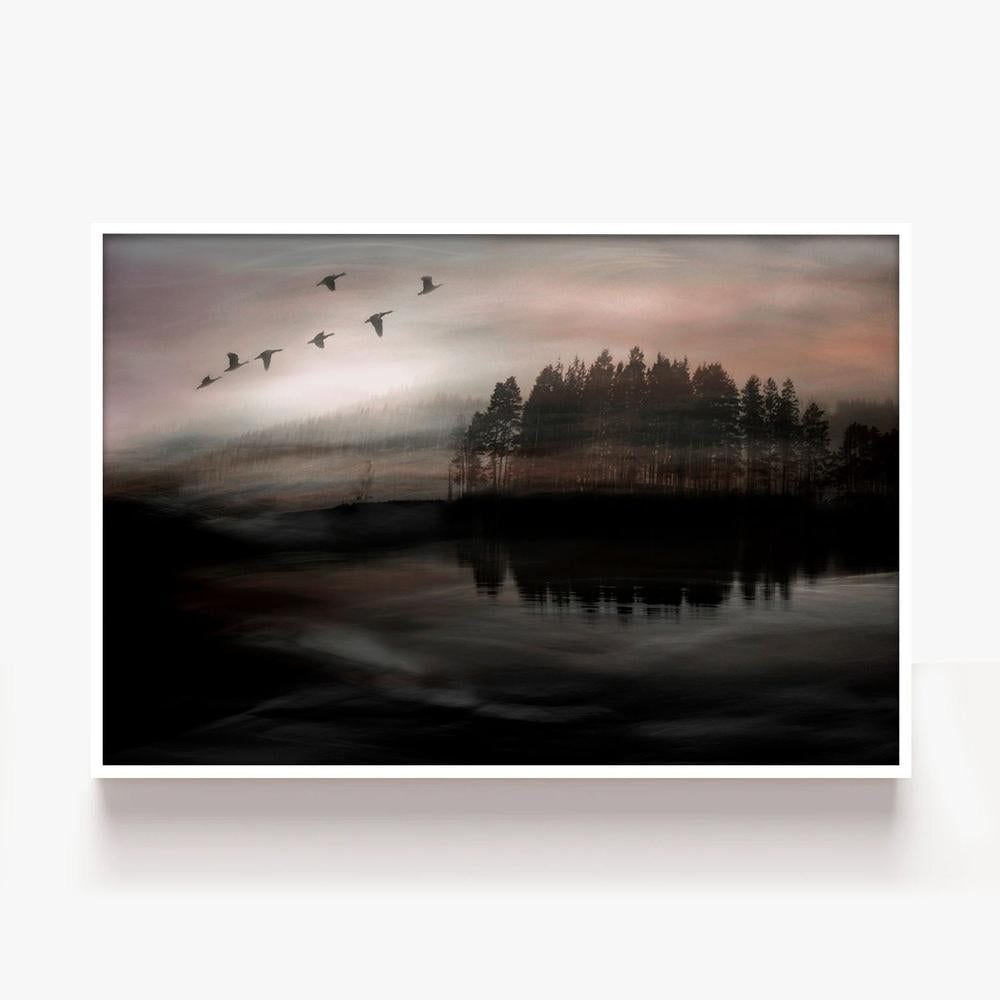 Birds Over Misty Lake-by-Christina Sillen-wall-art-print-canvas-poster-framed-Gioia