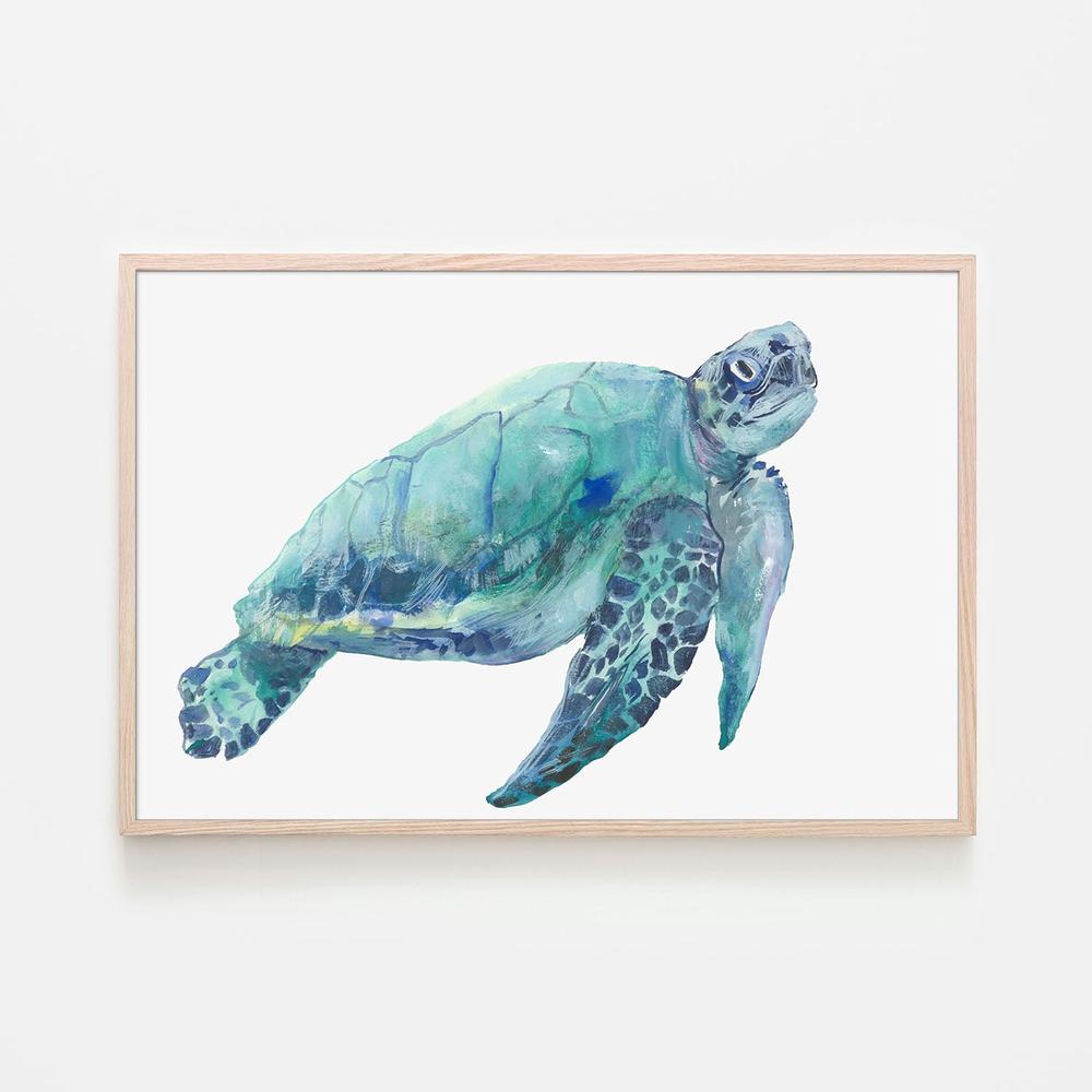 Blue Great Sea Turtle, Style A-by-Jacob Q-wall-art-print-canvas-poster-framed-Gioia