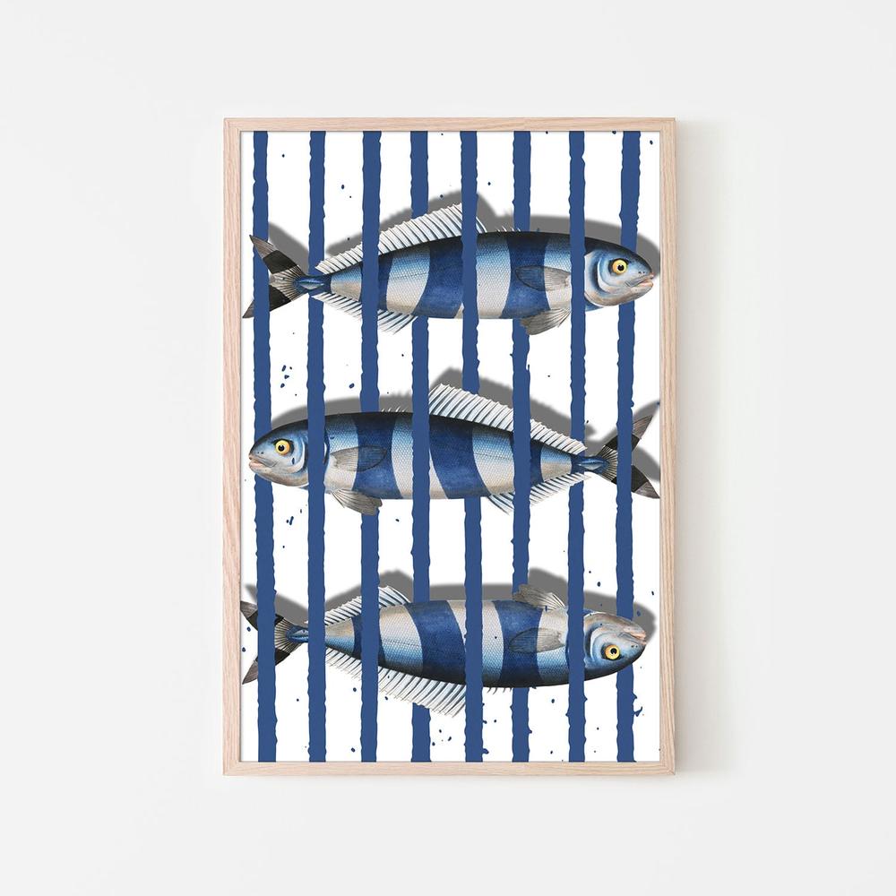 Blue Striped Fish-by-Marja van den-wall-art-print-canvas-poster-framed-Gioia